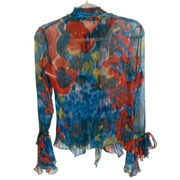 Yigal Azrouel 100% Silk, Sheer Color Splash Blouse - Picture 3 of 7